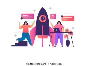 Illustration des Unternehmensstartup mit Rakete, geeignet für die Gestaltung der Zielseite