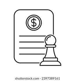 Illustration of business strategy, business document with chess pawn icon vector