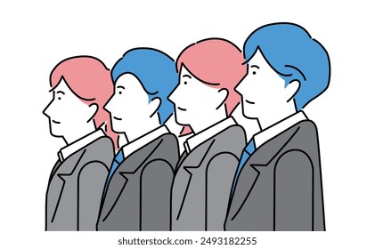 Illustration of business team facing sideways