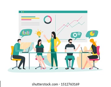 Illustration of business team meeting, business plan and brainstorming concept