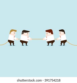 Illustration of business teams in tug of war. Vector illustration flat style.