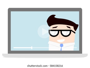 illustration of a Business webinar consultant. Concept of distant online learning, conference and consultation, or vlogging, eps10 vector