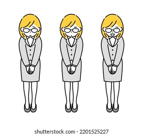 Illustration of a business woman bowing.