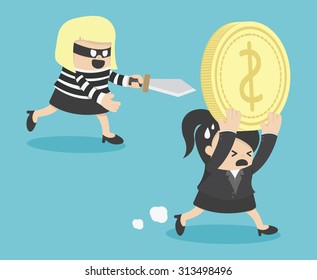 Illustration Business Woman Cartoons concepts  Thief stealing