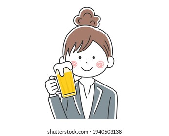 Illustration Of A Business Woman Drinking Beer.