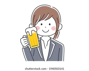 Illustration Of A Business Woman Drinking Beer.