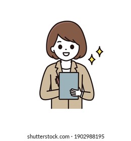 Illustration of a business woman filling in with a smile