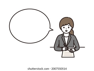 Illustration of a business woman filling in with a smile, a speech bubble