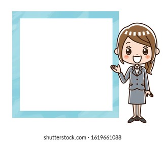 Illustration of business woman and frame.