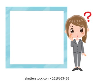 Illustration of business woman and frame.