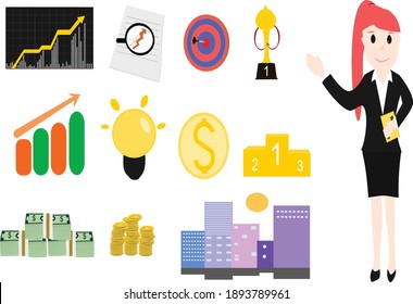 illustration of business woman and icon