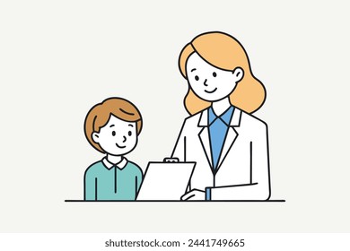 An illustration of business woman offering guidance and mentorship to a younger colleague