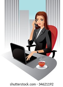 Illustration of business woman in office