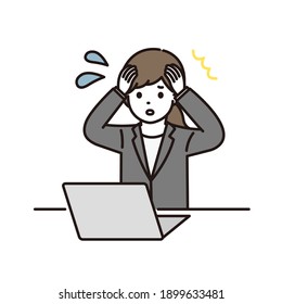 Illustration of a business woman panicking in front of a computer