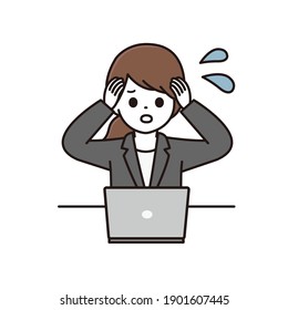 Illustration of a business woman panicking in front of a computer