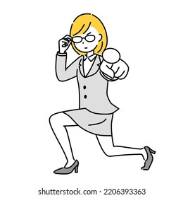 Illustration of a business woman pointing straight.