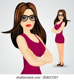 illustration of business woman portrait - crossed arms 