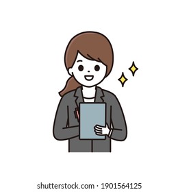 Illustration of a business woman recording with a smile