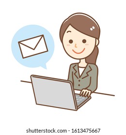 Illustration of a business woman sending and receiving mail