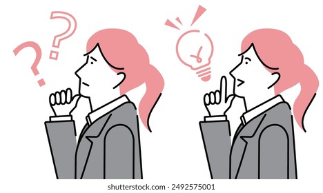 Illustration of business woman solving problem from doubts