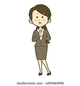 Illustration of business woman standing with worried face. Vector illustration on white background.