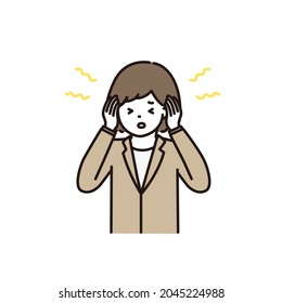 Illustration of a business woman suffering from tinnitus and headaches