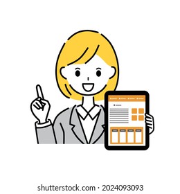 Illustration of a business woman and a tablet PC.
