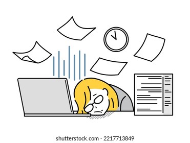 Illustration of a business woman tired from overwork.