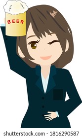 Illustration of a business woman toasting with beer