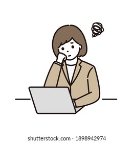 Illustration of a business woman wearing a cheek stick in front of a computer