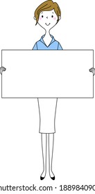 It is an illustration of a business woman with a whiteboard.