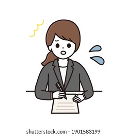 Illustration of a business woman who fills in trouble