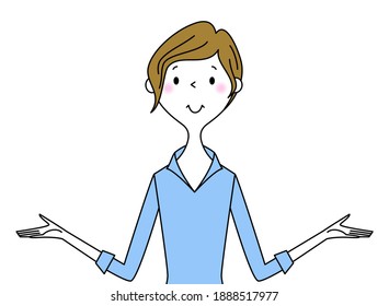 It is an illustration of a business woman who spreads her arms.