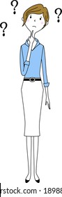It is an illustration of a business woman who wonders.