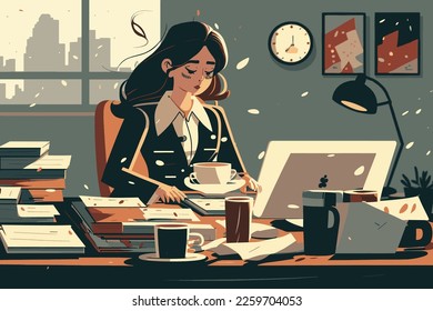 Ilustración de una mujer de negocios. Trabajar con un diseño plano.