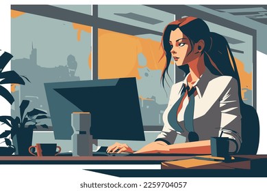 Ilustración de una mujer de negocios. Trabajar con un diseño plano.