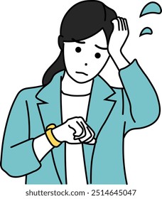 Ilustración de una mujer de negocios preocupada por el reloj