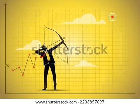 An illustration of a Businessman aiming growth arrow graph to target 