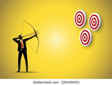 An illustration of a businessman aiming multiple bows on three targets