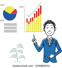 Illustration of a businessman analyzing data