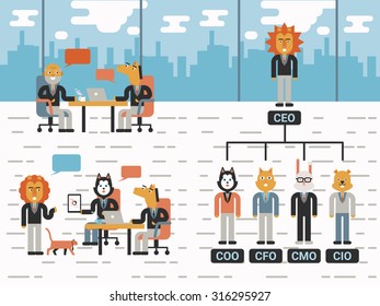 Illustration of businessman as animals, work hard concept