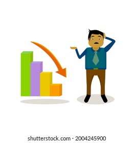 illustration of a businessman being sad because of a decline in business. perfect for business setback illustrations.