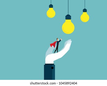 illustration of businessman with big help hand get bulb idea business teamwork concept