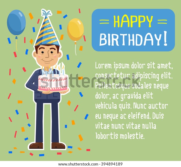 Illustration Businessman Birthday Cake Birthday Party Stock Vector