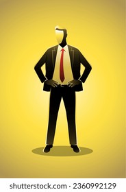 An illustration of a businessman with both hand around waist view from the front