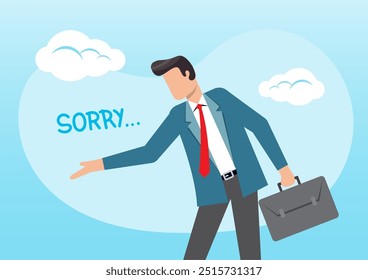 An illustration of businessman bow down say sorry for apologize. apologize or say sorry, professional or leadership after mistake or failure, pardon or feel sad concept