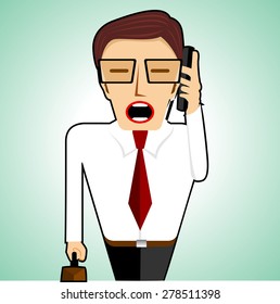 illustration of businessman with briefcase talking on cell phone