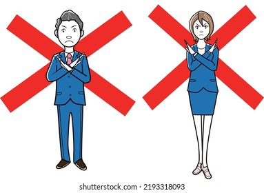 Illustration of businessman and businesswoman in opposition