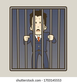 Illustration of a businessman in cage. Vector illustration.