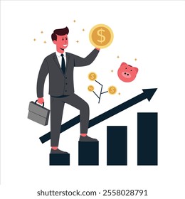 Illustration of Businessman Celebrating Financial Growth